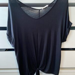 Wasabi + Mint Black Tee with Front Tie Detail - M